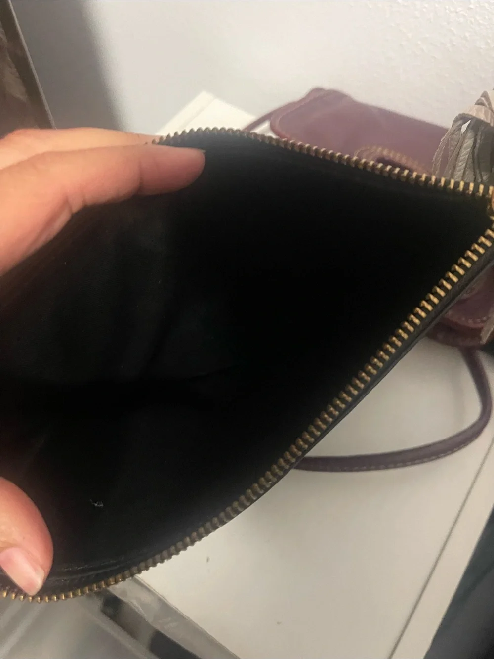 Fossil Burgundy Leather Crossbody with Black Leather Wristlet and Card Case